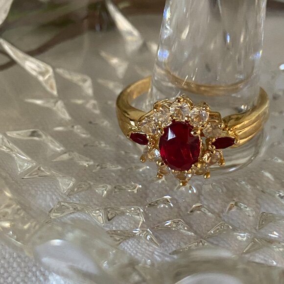 Ruby Red CZ Diamond Statement Ring Size 13 - Picture 4 of 5